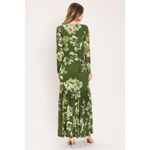 Enchanted Grove Moss Green Printed Mesh Ankle Dress