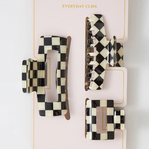 Checker Story Hair Clip Claw Set