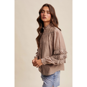 Lace Ruffle Sleeve Pintuck Blouse