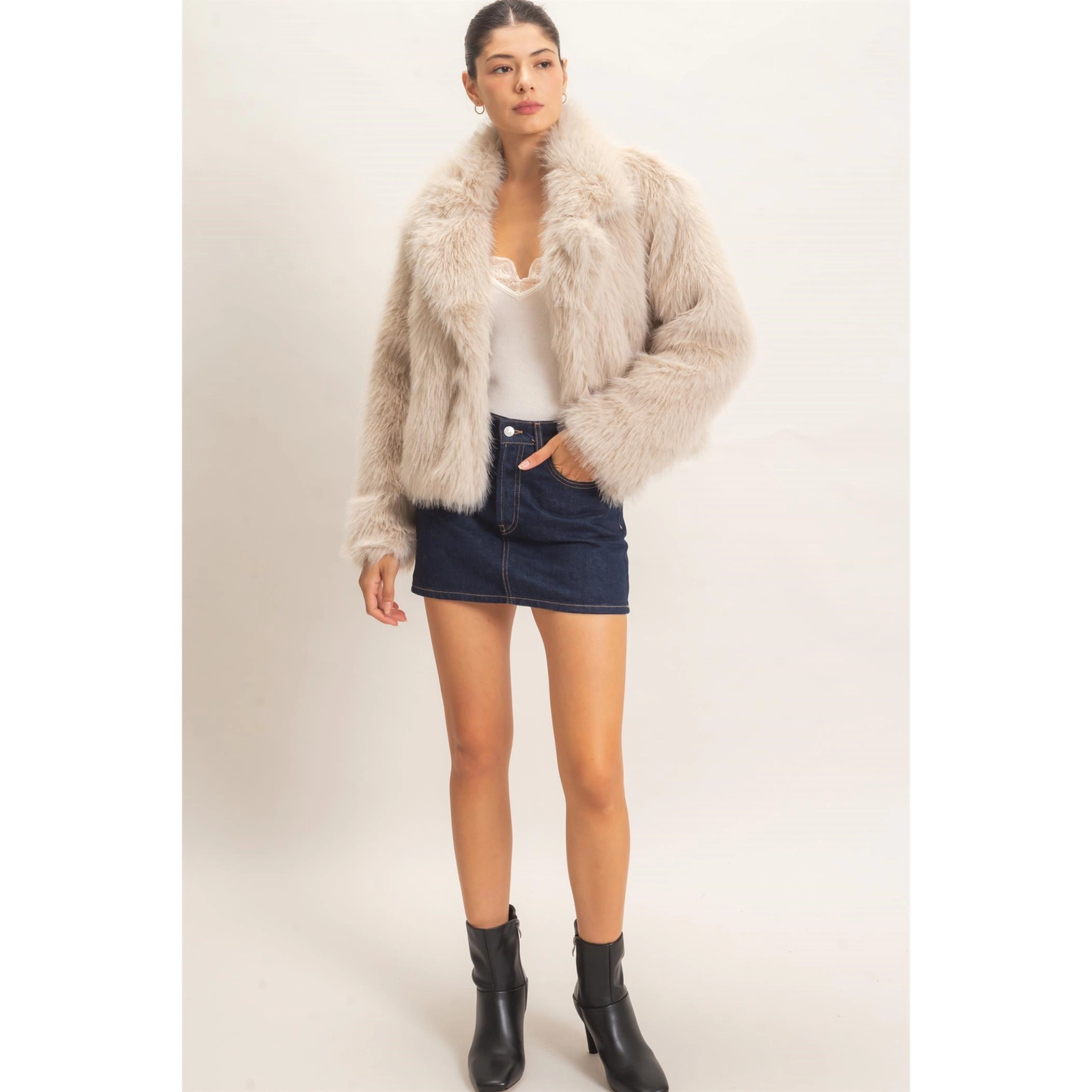 Shawl Collar Faux Fur Jacket