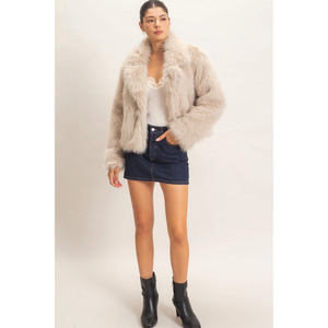 Shawl Collar Faux Fur Jacket