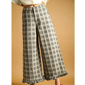 Ruffle Detail Plaid Fabric Pants