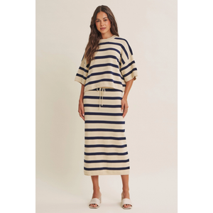 Weekend in Cannes Soft Drape Cotton Stripe Relaxed Sweater