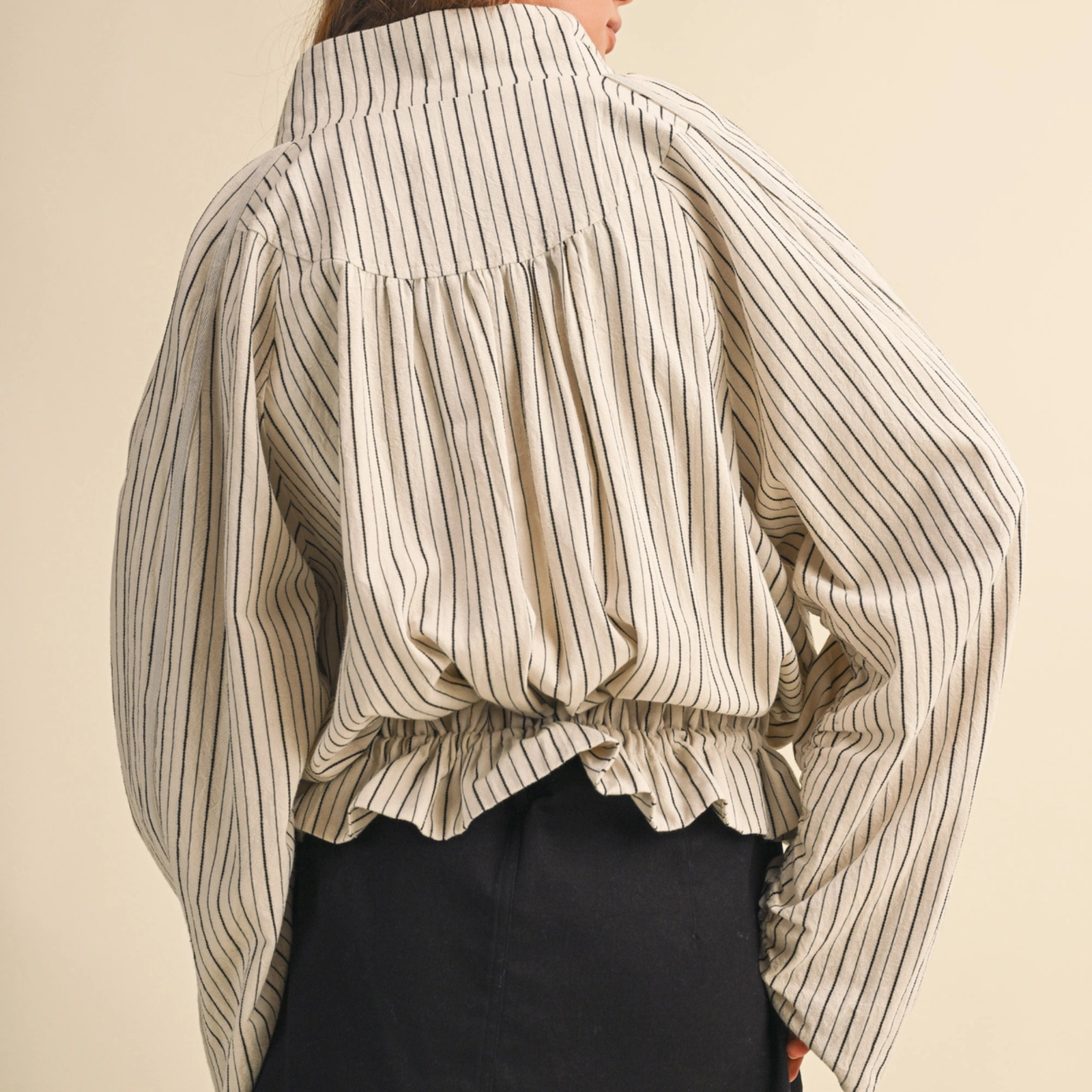 Linen Striped Balloon Sleeve Jacket