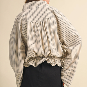 Linen Striped Balloon Sleeve Jacket