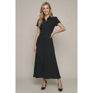 Ruffle Hem Maxi Button Front Dress