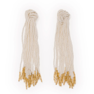 Angelica Tied Knot Beaded Fringe Earrings