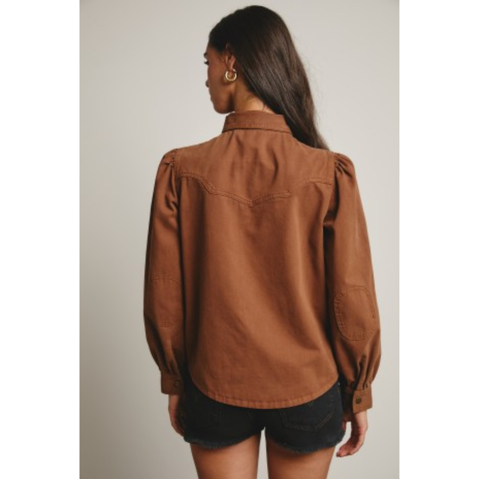 Tie Collar Brown Denim Top