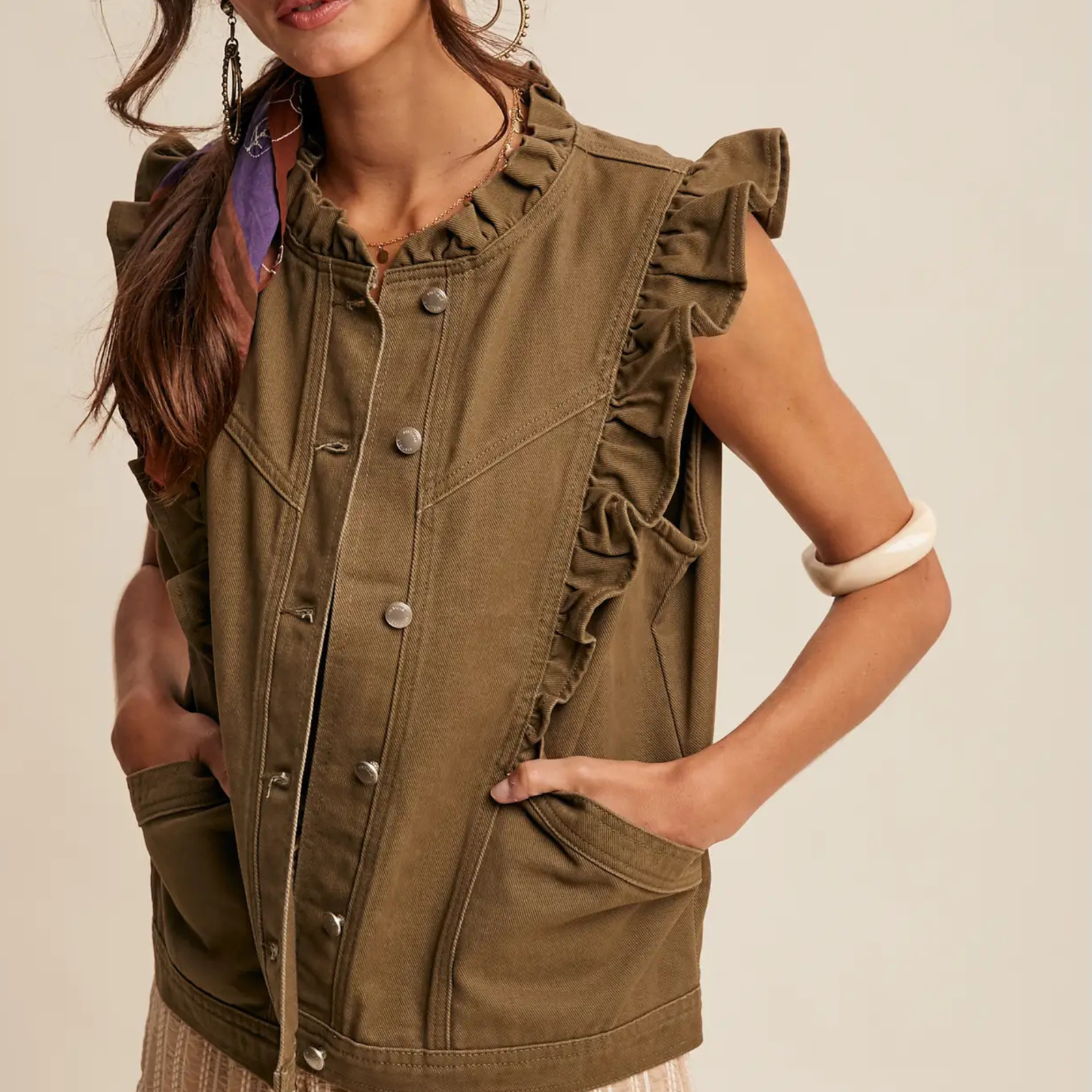 Ruffle Trim Utility Vest