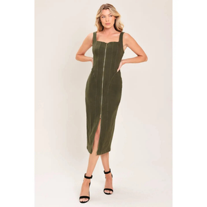 Solid Woven Twill Midi Dress