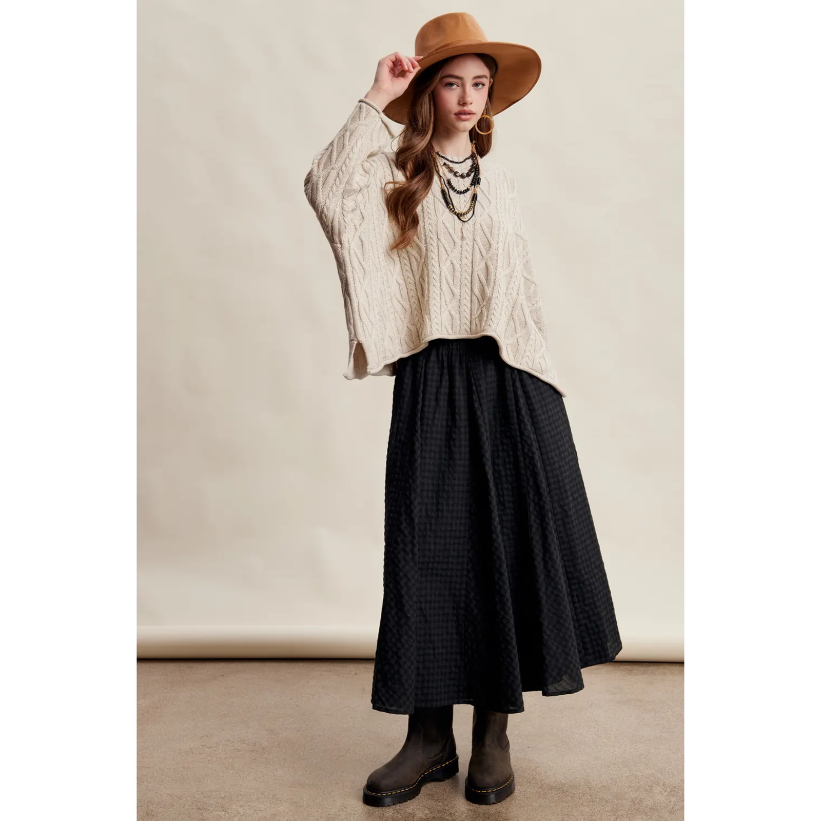 Textured Gingham Maxi Skirt