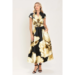 Noir Charm Black Printed Midi Dress