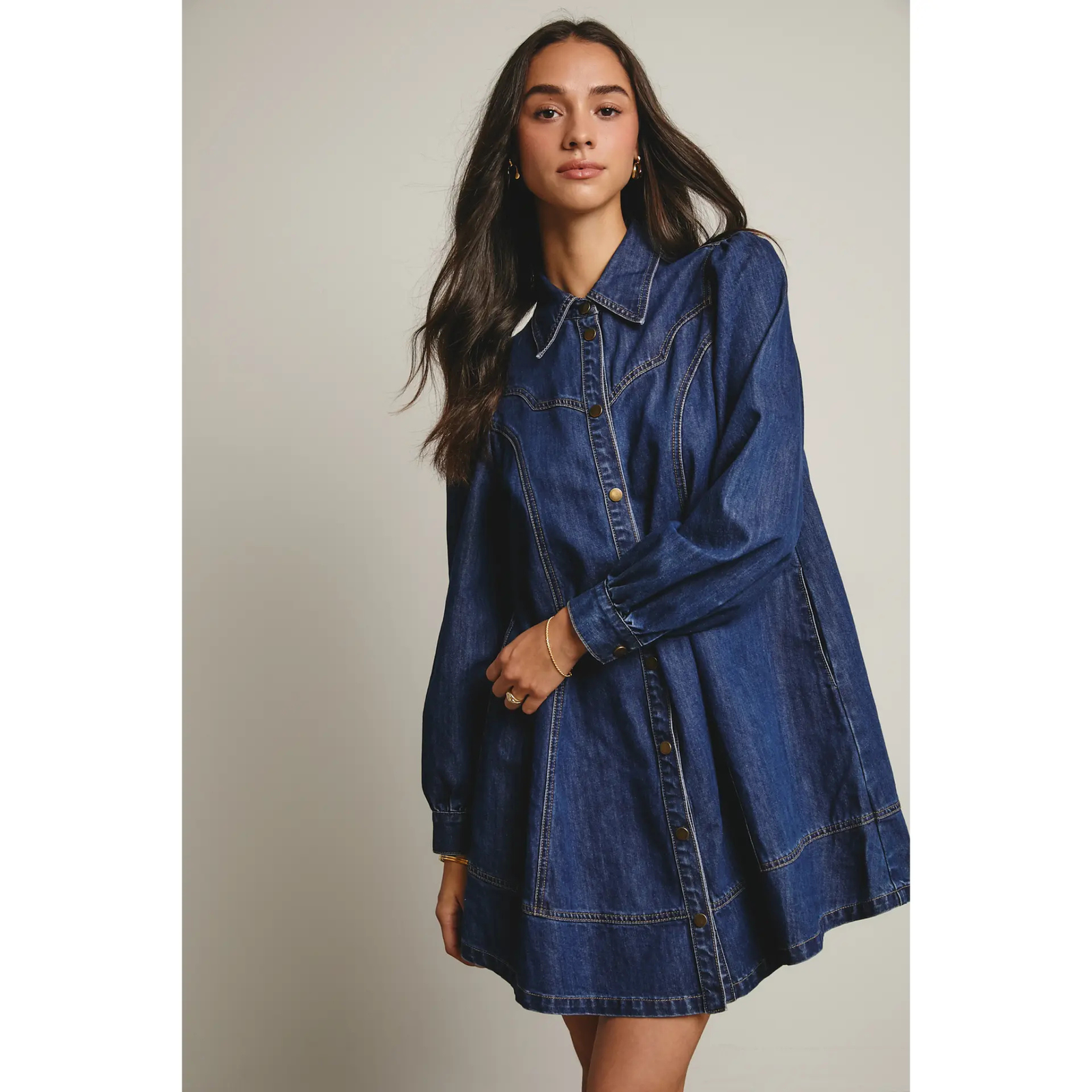 Denim Button Down Flare Dress