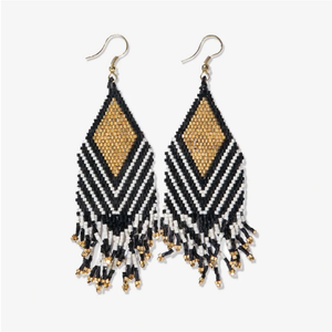 Dottie Diamond Angle Beaded Fringe Earrings Black