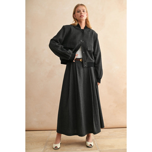 Pleated Woven A-Line Skirt