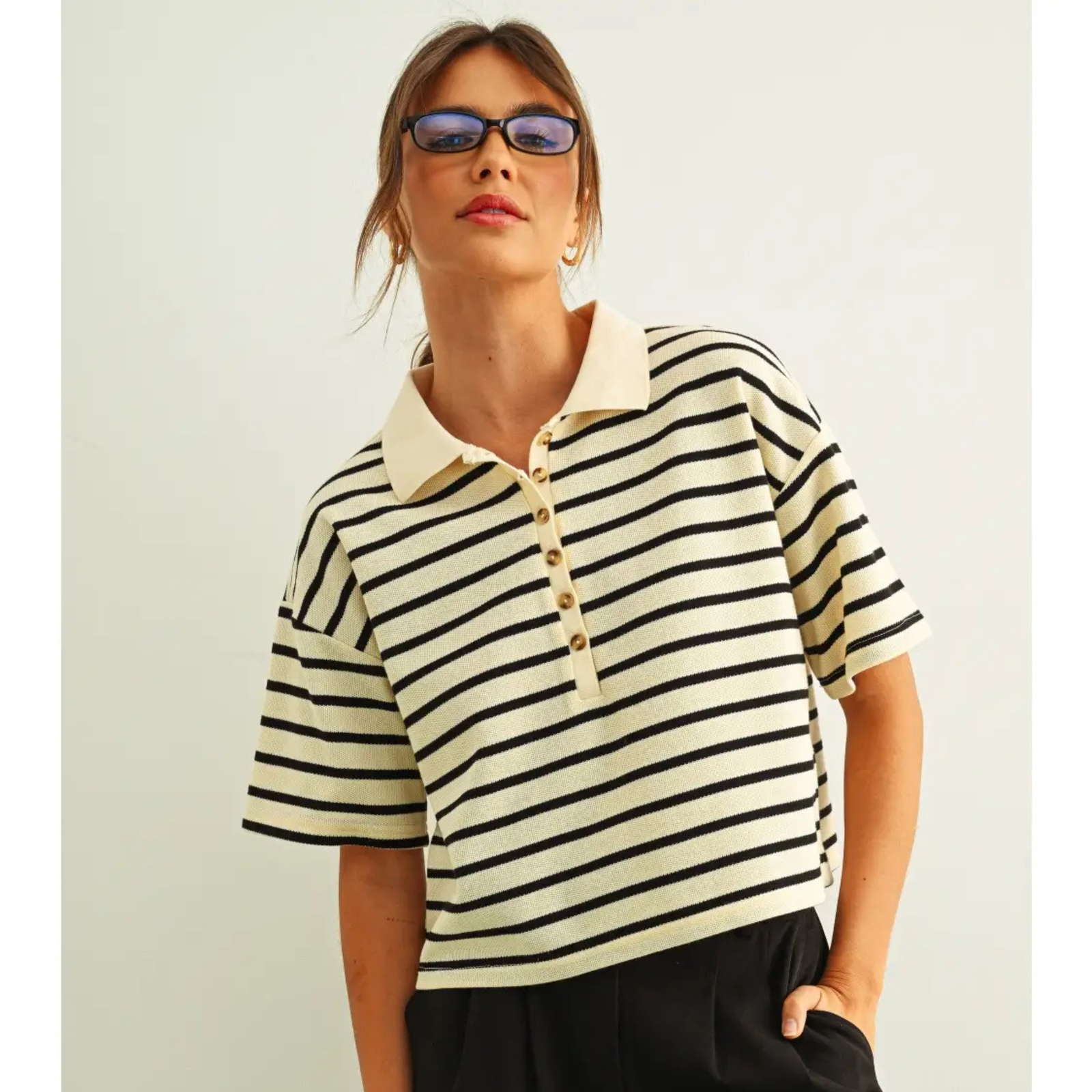 Stripe Pattern Polo Shirt