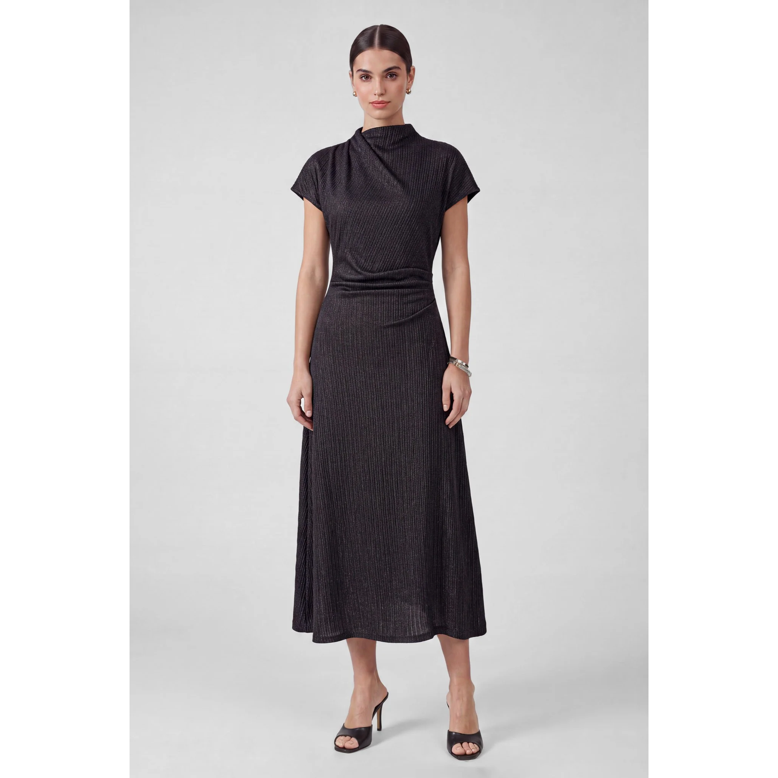 Metallic Knit Mock Neck Maxi Dress