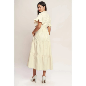 Solid Cream Woven Midi Dress