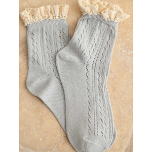 Grey Pointelle W/Crochet Trim Sock