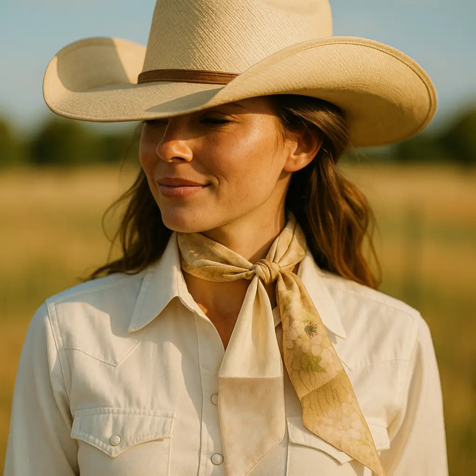 Green and Cream Western Skinny Cowgirl Necktie