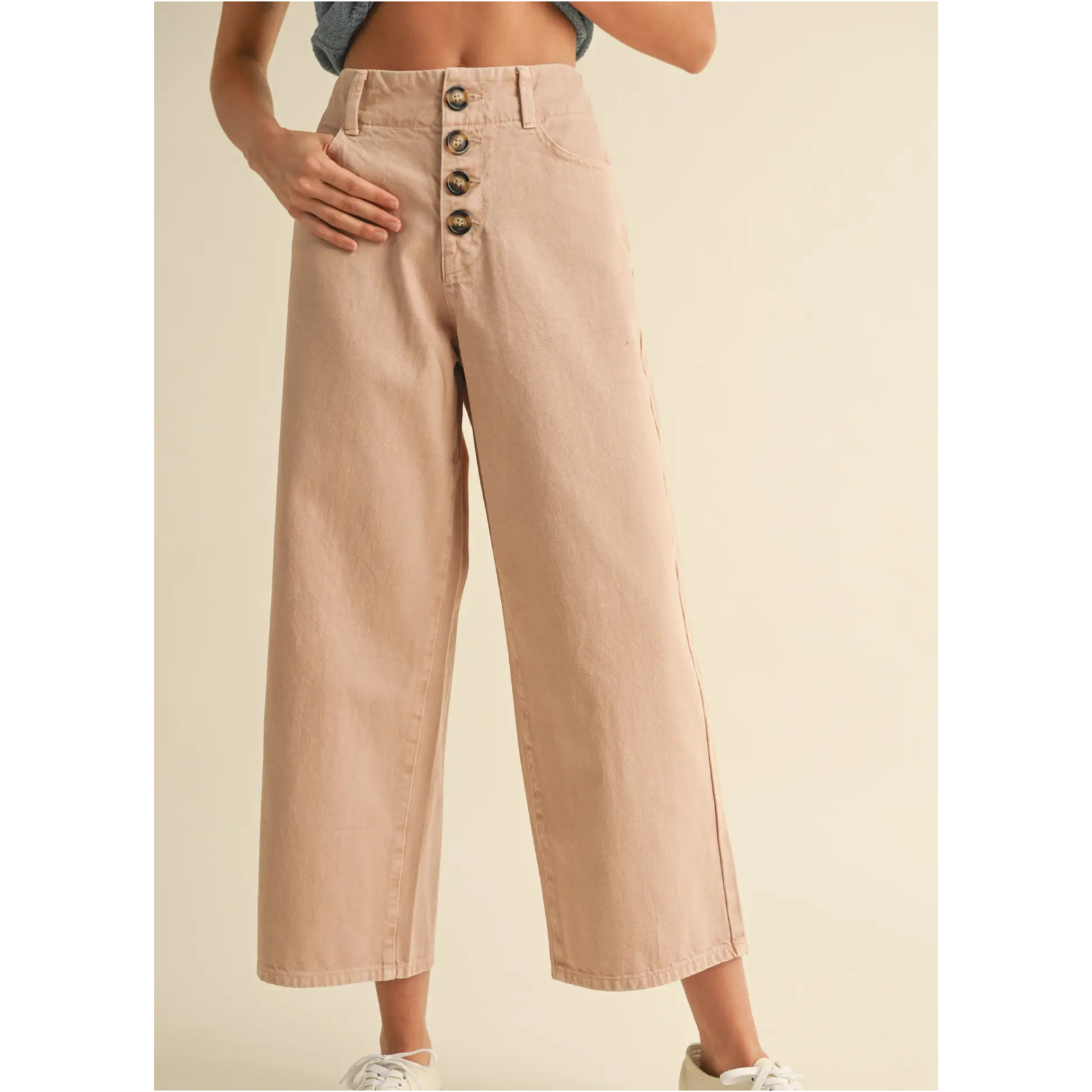 Button Front Detail Cotton Pants