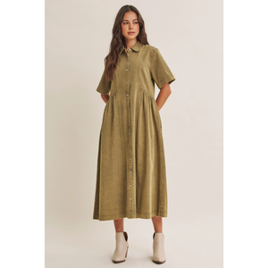 Heritage Mineral- Washed Relaxed Cotton Shirt Midi Dress