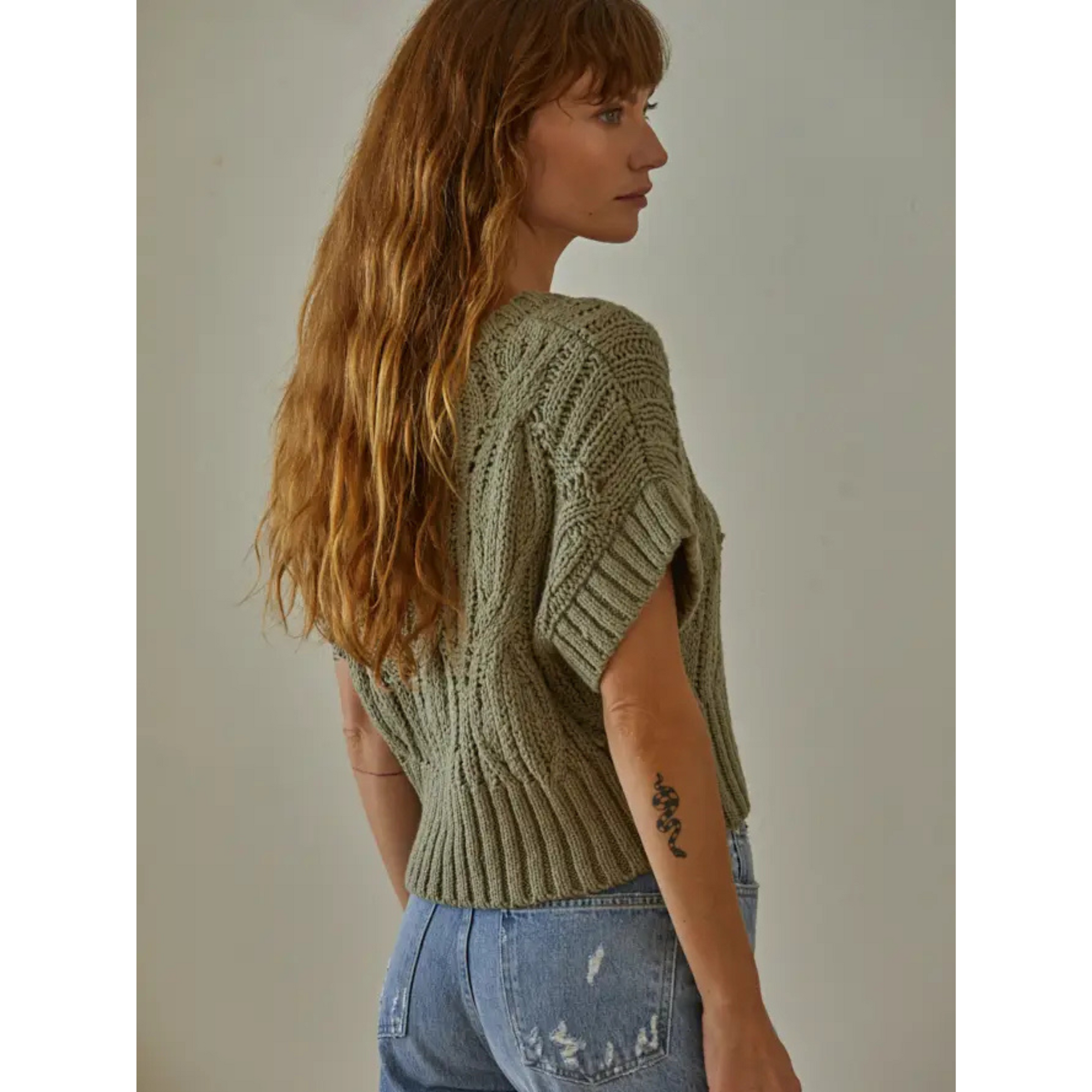 Knit Sweater Crochet Round Neck Short Sleeve Top