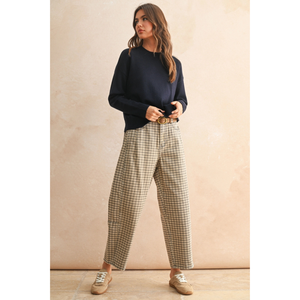 Mini Checker Pattern Barrel Pants