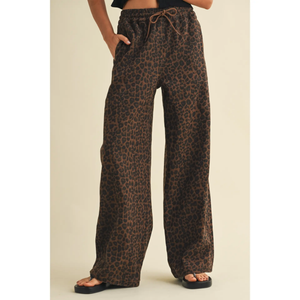 Leopard Print Wide Leg Denim Pants