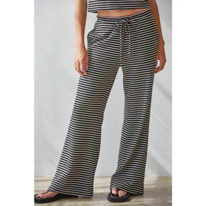 Knit Polyester Cotton Striped Flare Pants
