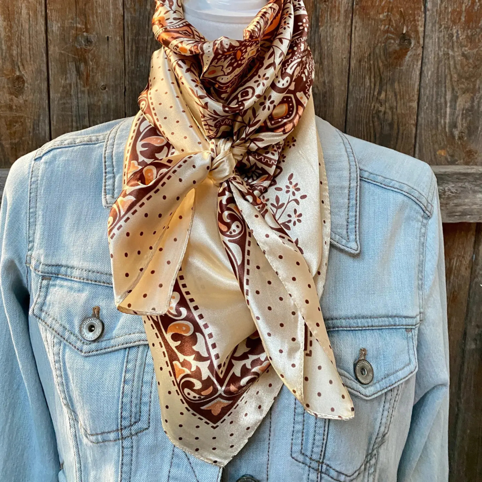 Tan/Brown Polka Dot & Paisley Wild Rag/Scarf