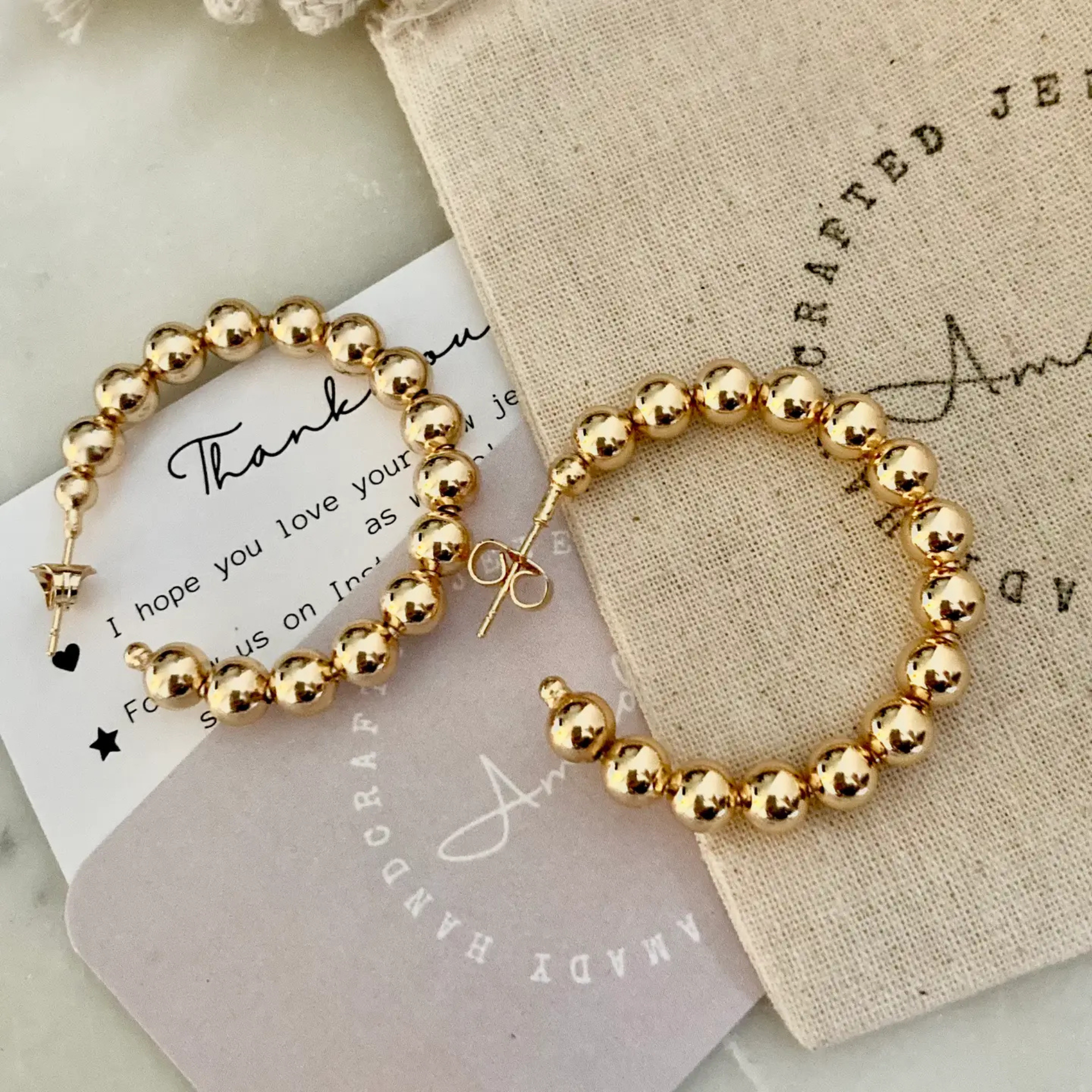 Beaded Hoop Earrings 18k Gold Filled