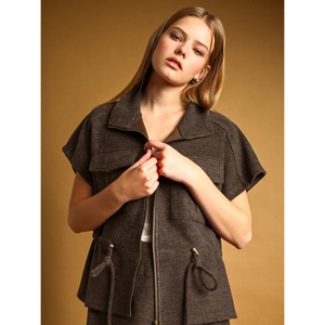 High Neck Zipper Front Vest Jacket