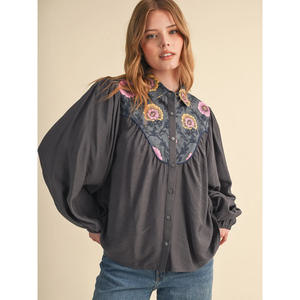 Wild Floral Contract Long Sleeve Button Up