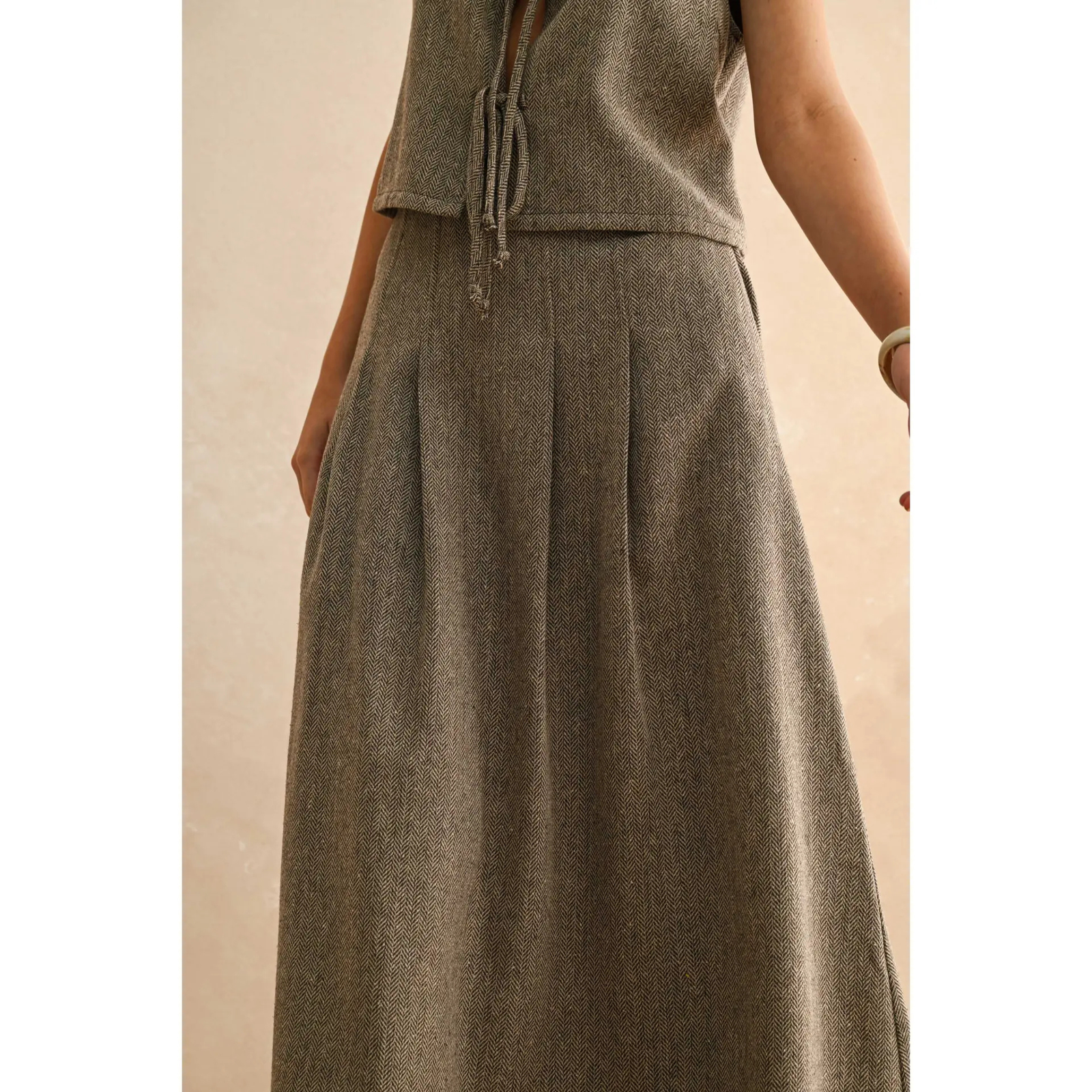 Herringbone Pleated Skirt