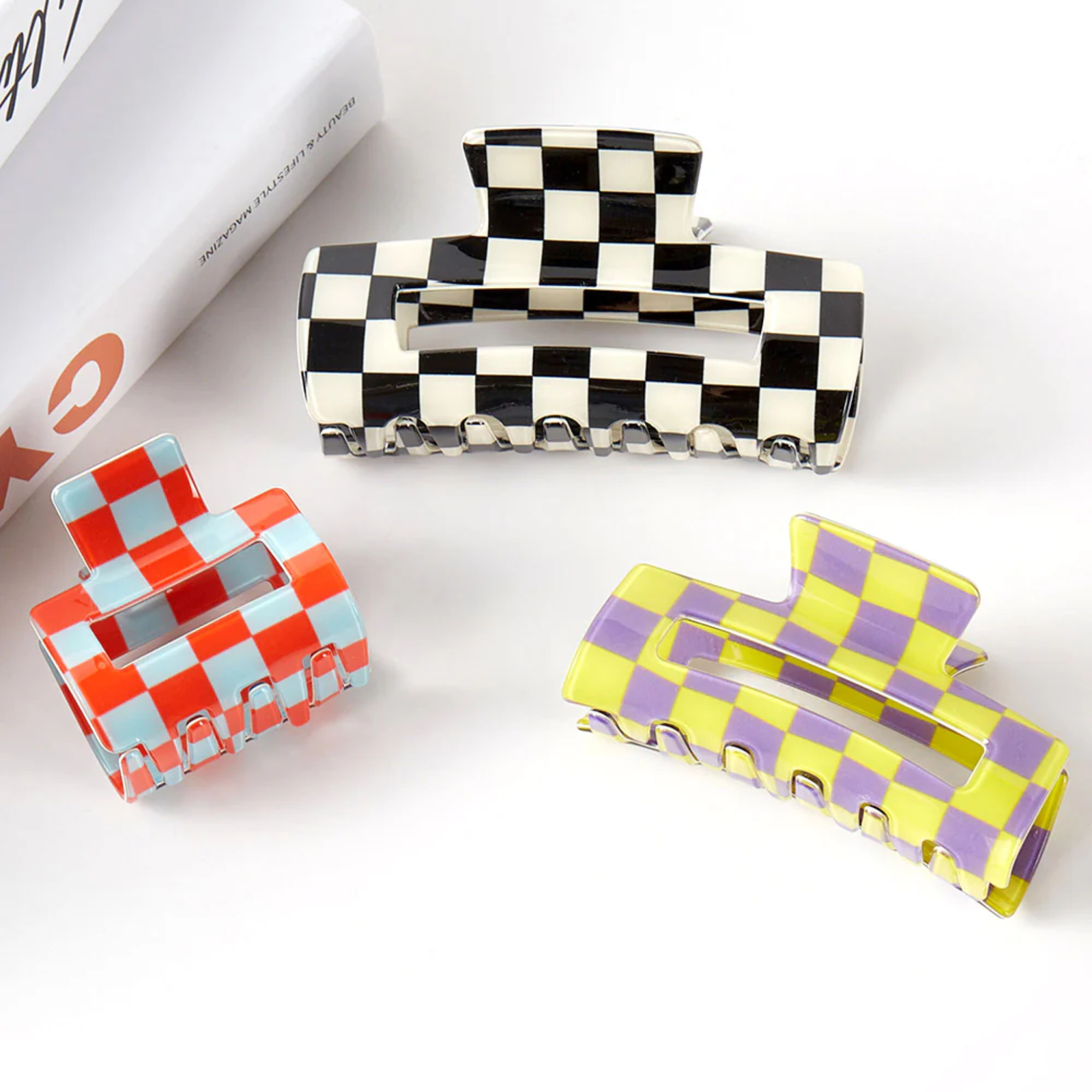 Checker Story Hair Clip Claw Set