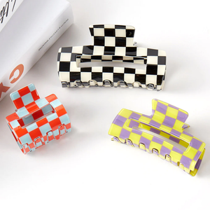 Checker Story Hair Clip Claw Set