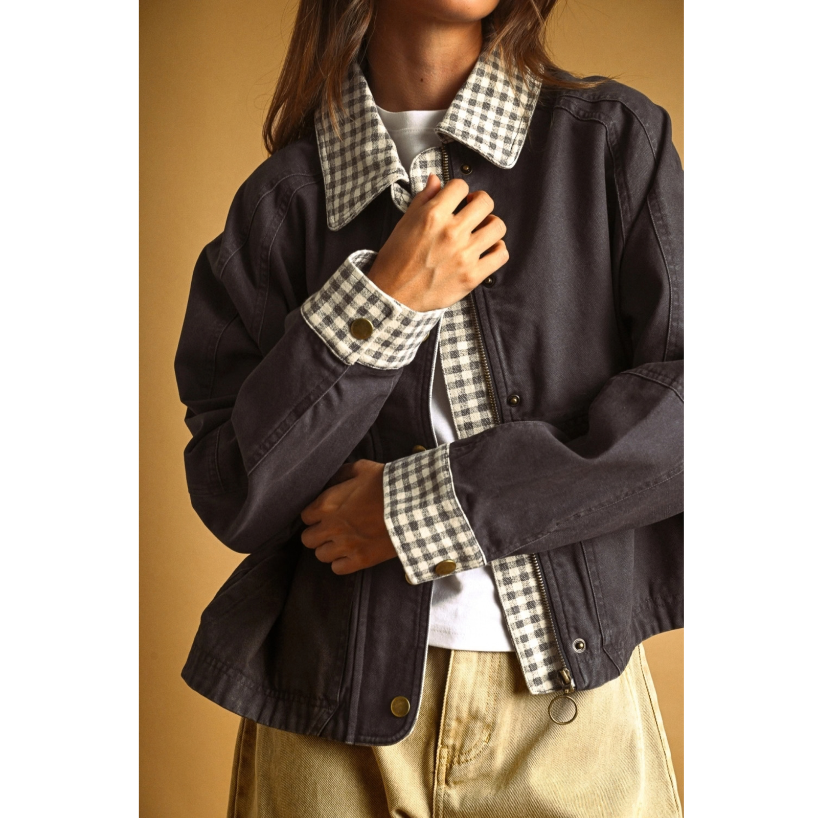 Gingham Collared Twill Jacket