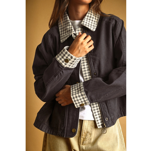 Gingham Collared Twill Jacket