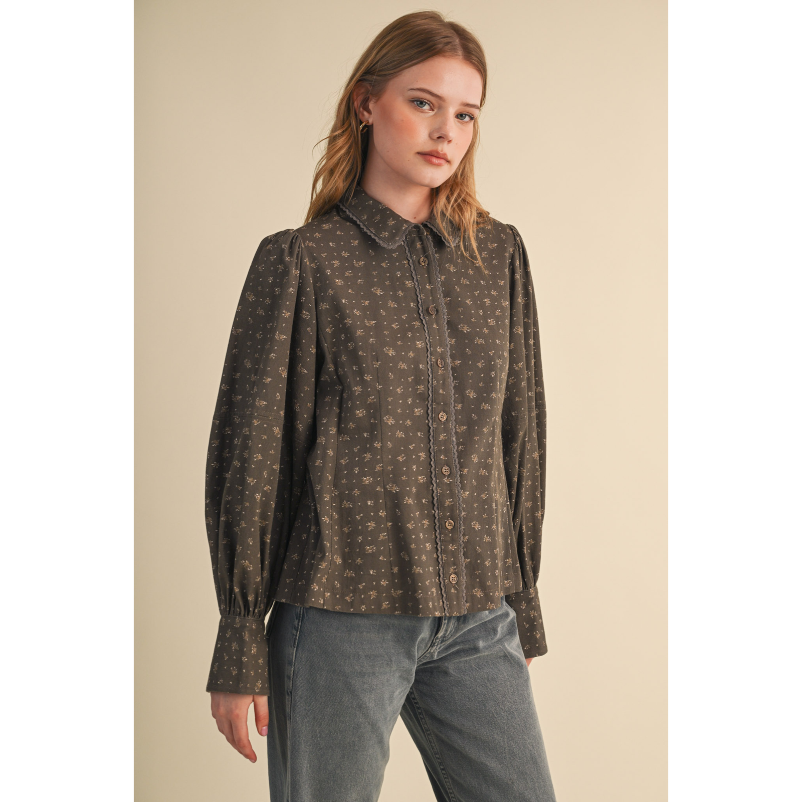 Lace Floral Button Up Top