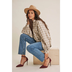 Weekend Picnic Voluminous Batwing Gingham Shirt