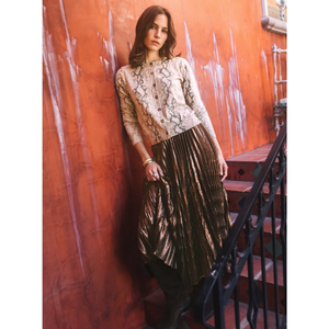Metallic Special Pleated Midi Skirt