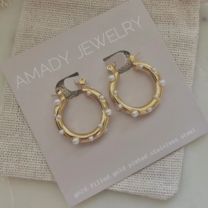 Pearls Gold Hoop Earrings