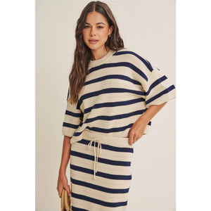 Weekend In Cannes Cotton Stripe Midi Skirt