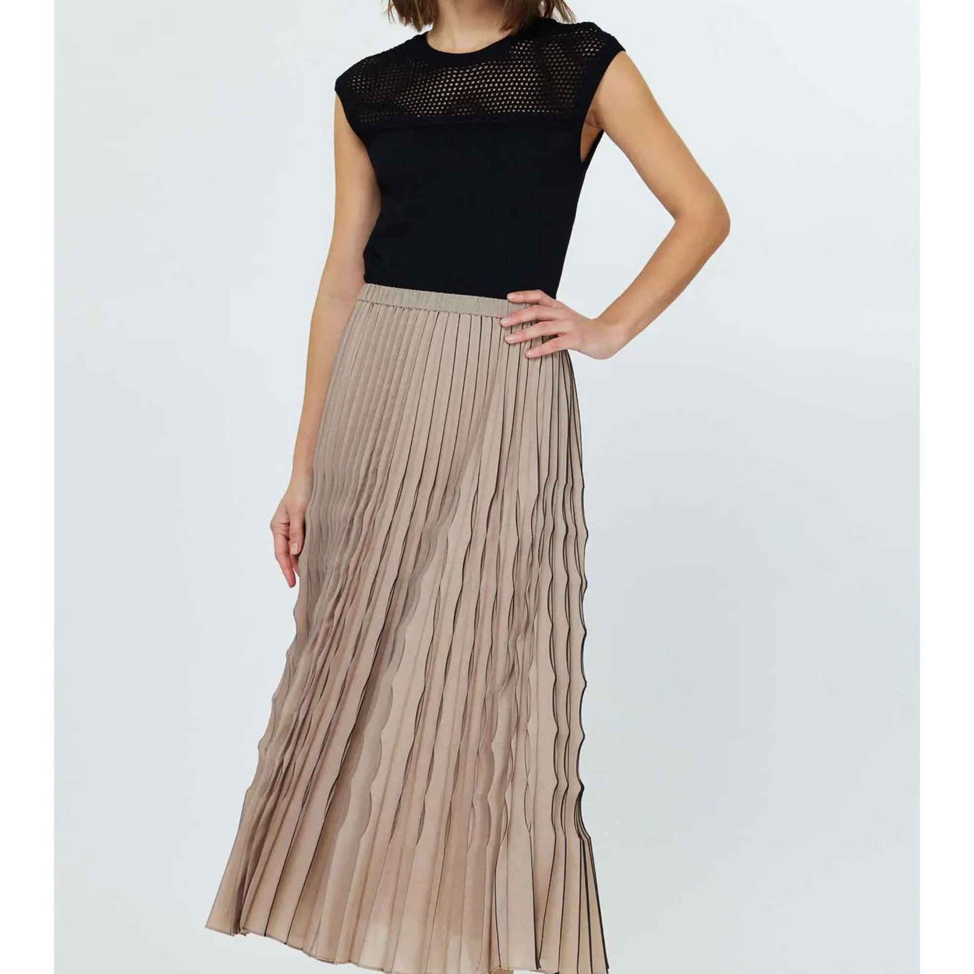 Elasticized Pleated Midi Skirt