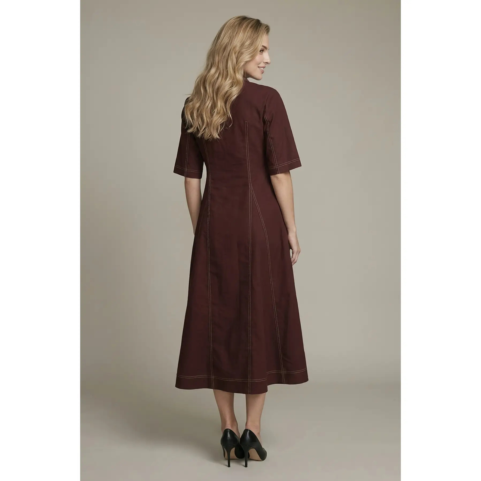 Seamed Pleated Midi Dress