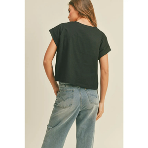 Round Neck Cuffed Sleeve Top