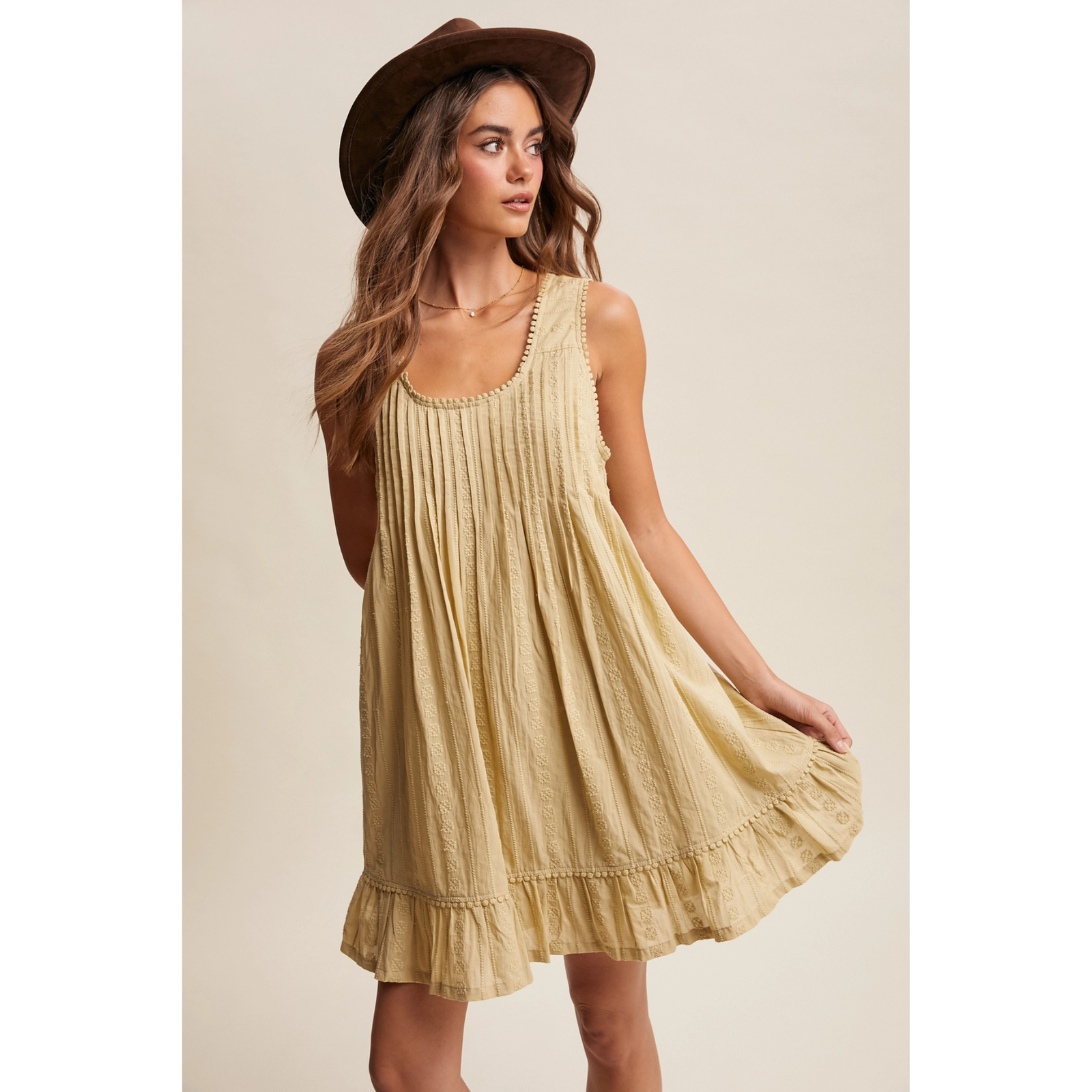 Light Olive Pintuck Mini Dress