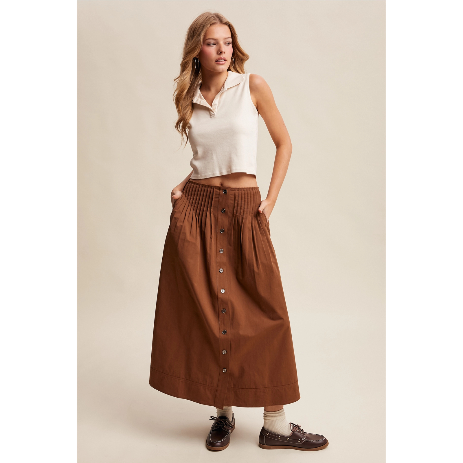 Front Pleated Waist Maxi