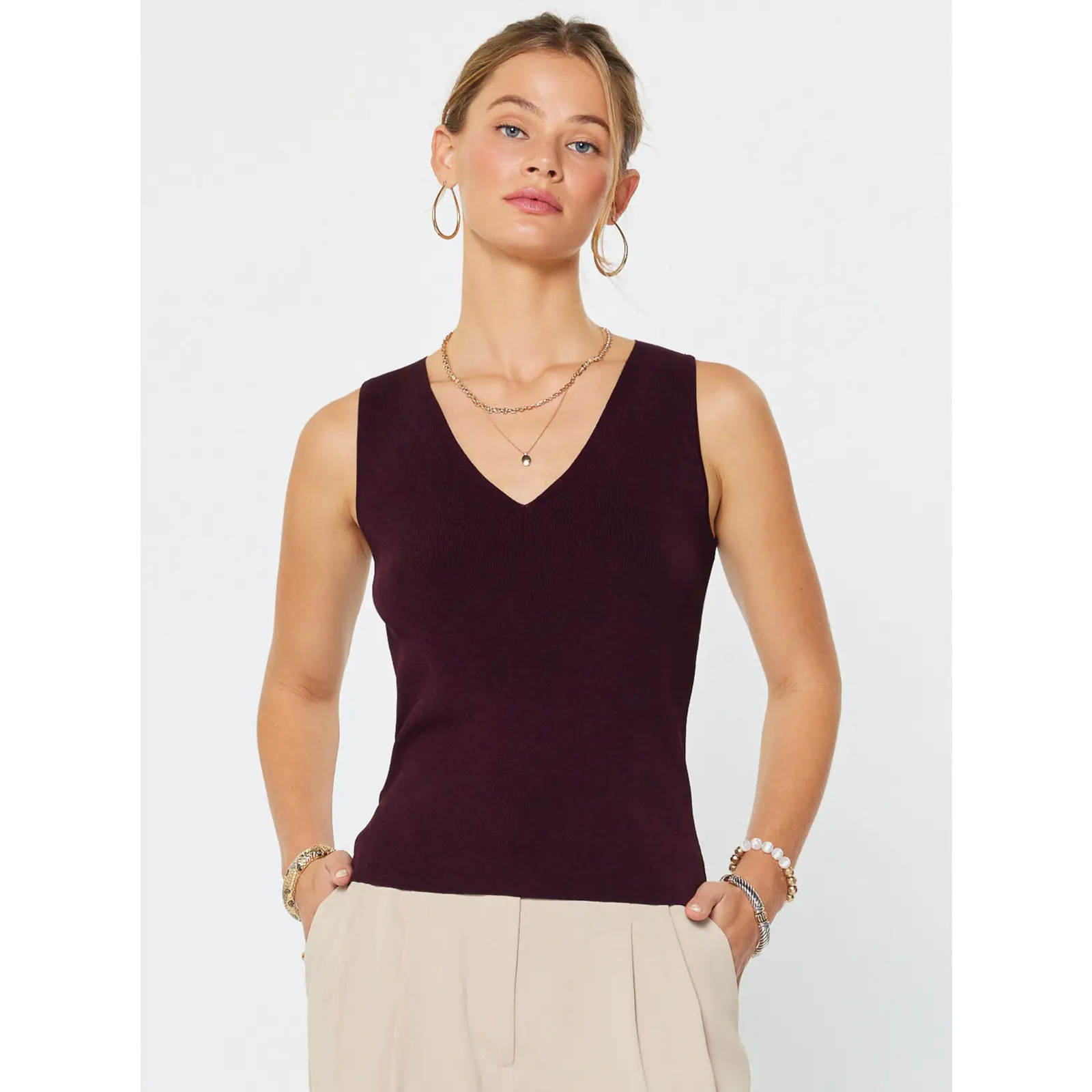 Maroon V-Neck Top